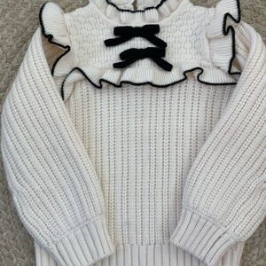 Janie and Jack Ivory Sweater with Black Bow Details